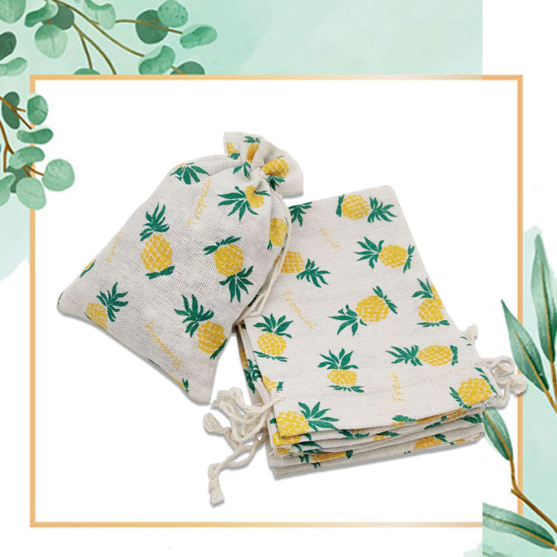Piña impresa algodón con cordón bolsa pulsera Wenwan bolsa de regalo bolsa de almacenamiento de joyería con cordón pequeña bolsa al por mayor