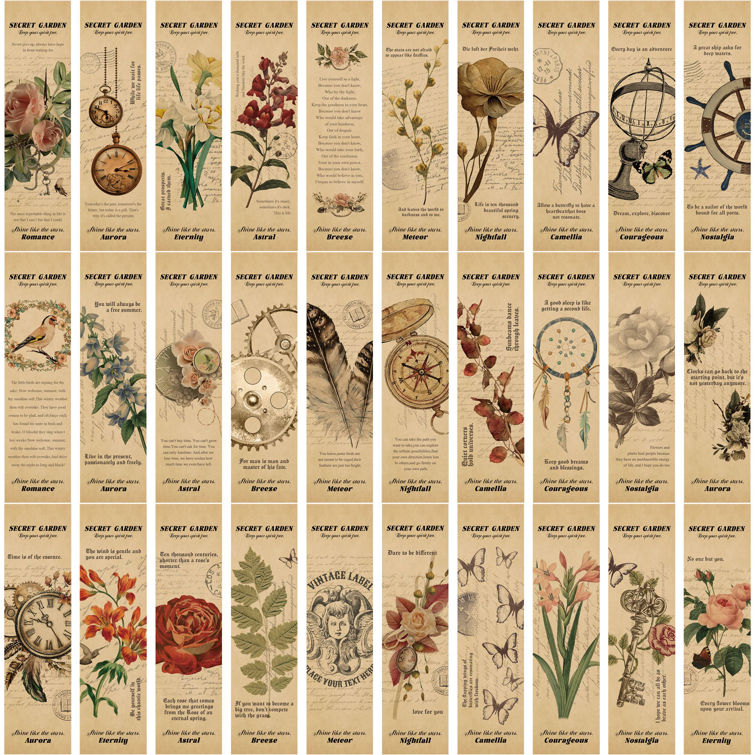 68g Weight Bookmark Stationery Type a Pack of 30 Quantity School, Graduation Occasion Paper Material Letter, Rose Pattern Retro, Pastoral Style A Pack Of 30 Letter Rose School Graduation Paper Retro Pastoral Bookmark 2