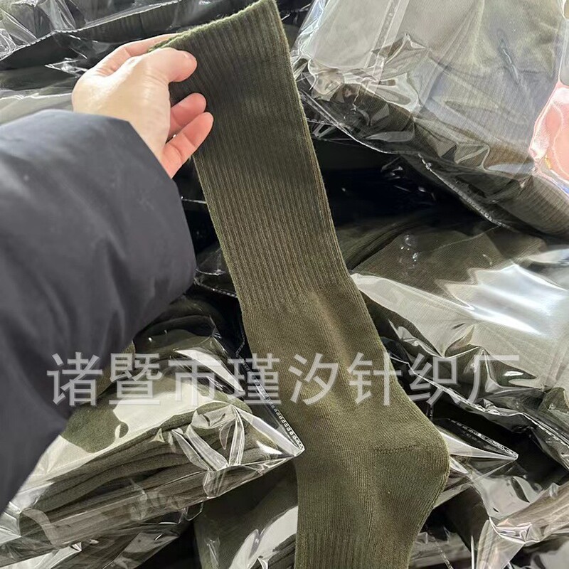 Outdoor Wear-resistant Thickened Training Socks Four Seasons Long Towel Bottom Sports Sweat-absorbent Hiking Socks Green Calf Socks