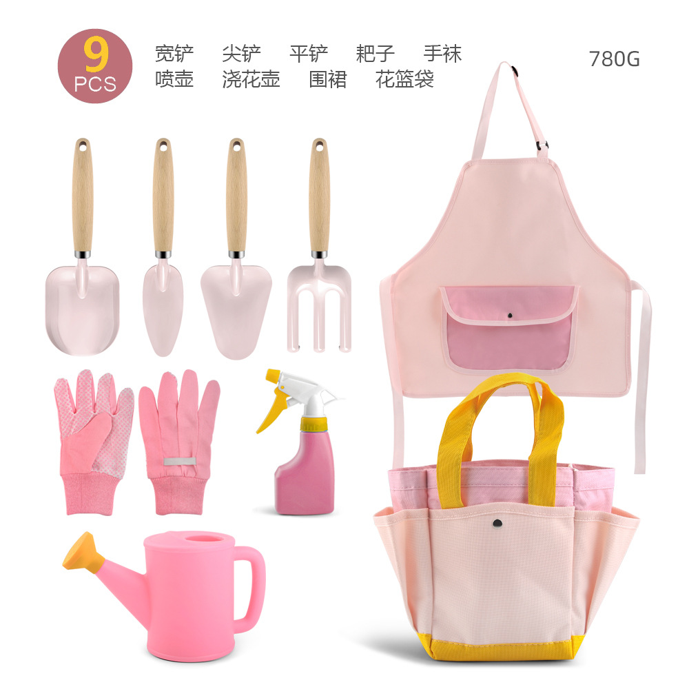 9点セット-木製ハンドル-ピンク