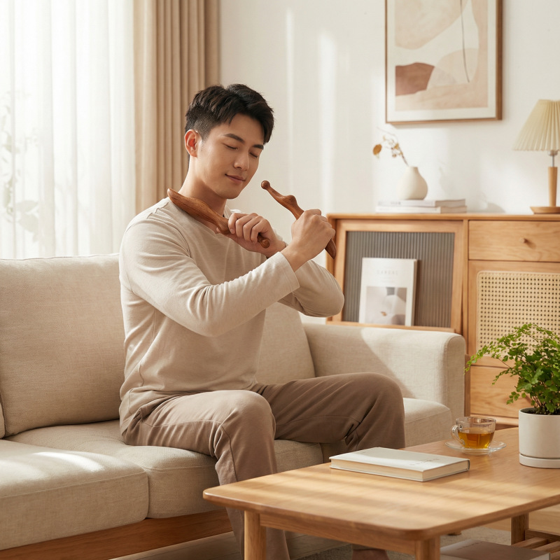 Zi Guang Tan Sandalwood Gua Sha Massage Stick Acupoint Pen for Body Meridian Care overview