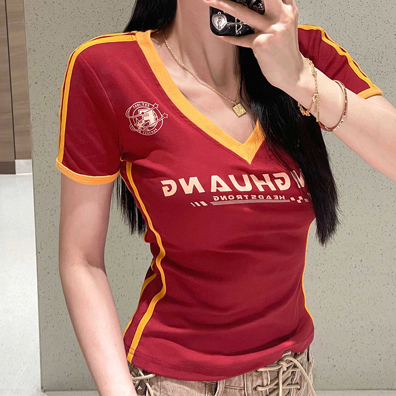 Women's Clothing Deep V Neck Short Sleeve T-Shirt Slim Fit Fashionable Casual Women's Top For Formal & Casual For Women_ecoleips.com