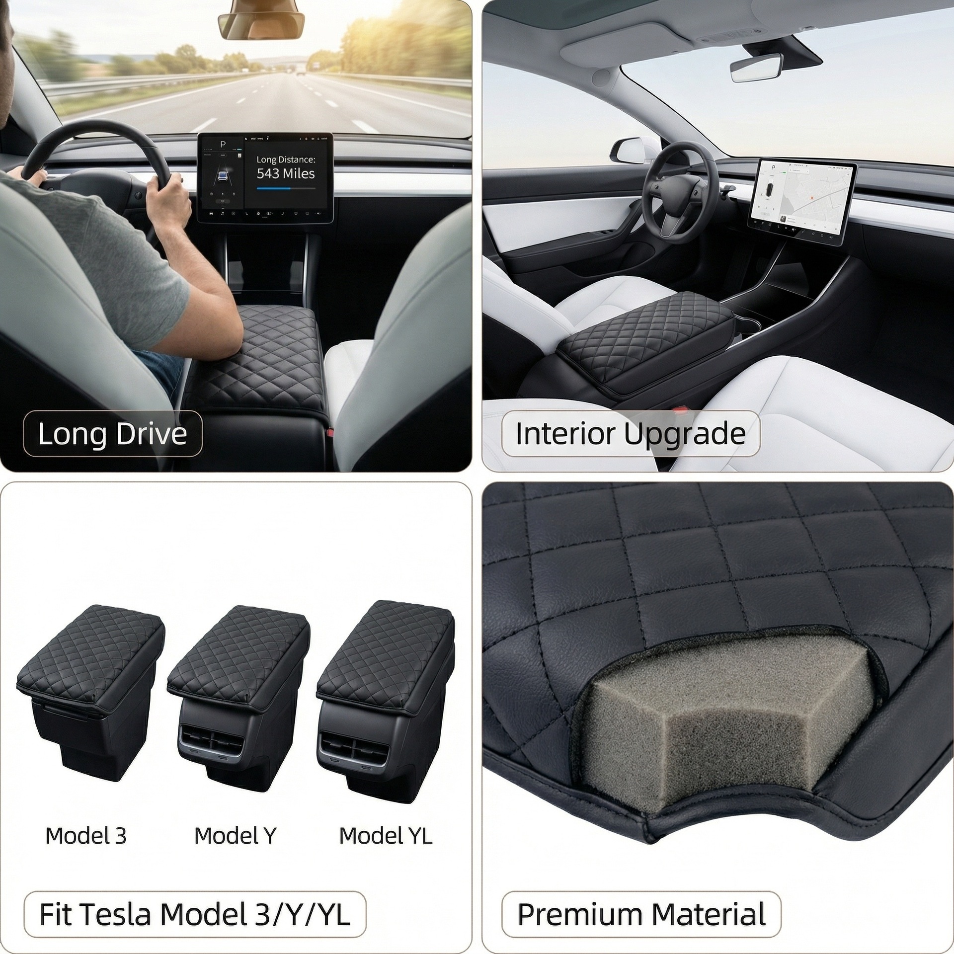 Cross-Border Bestseller Suitable for Tesla Model 3/Y/Yl, Special Center Console Armrest Box Pad, Leather, Thickened and Elevated
