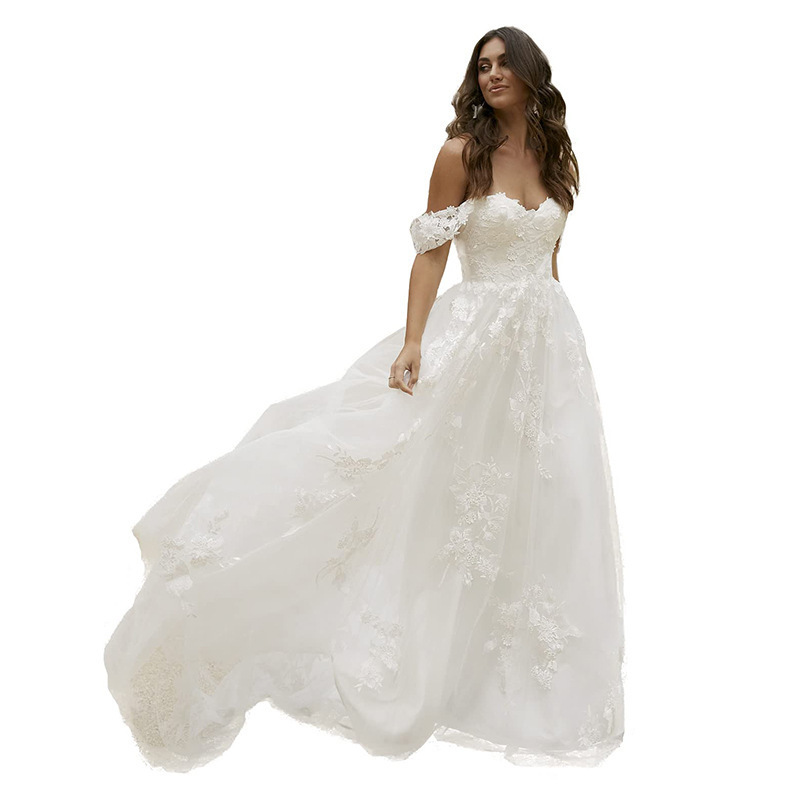 Vestido de novia sexy moda elegante adelgazante hilo ligero Amazon nueva primavera nuevo fuera del hombro tubo superior blanco image 7