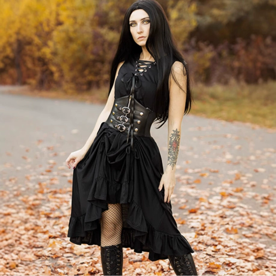 Европейское и американское платье в стиле панк, темное платье на бретельках, Лолита, европейский и американский ретро-стиль, готическая юбка, женская одежда независимой станции