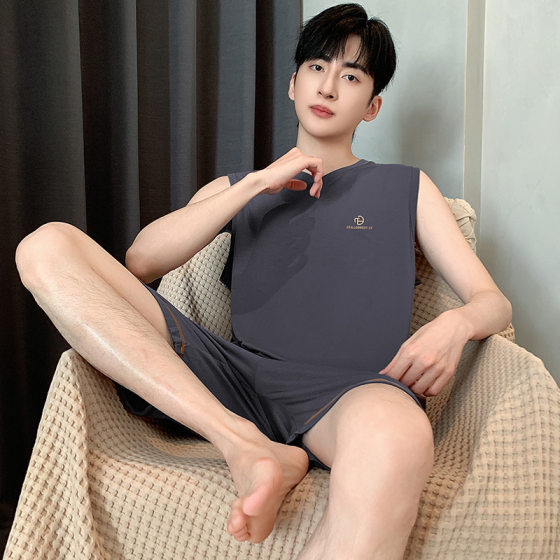 Modal Pajamas Men's Summer Thin Cool Sleeveless Vest Shorts Pullover Outwear Youth Home Clothes suit
