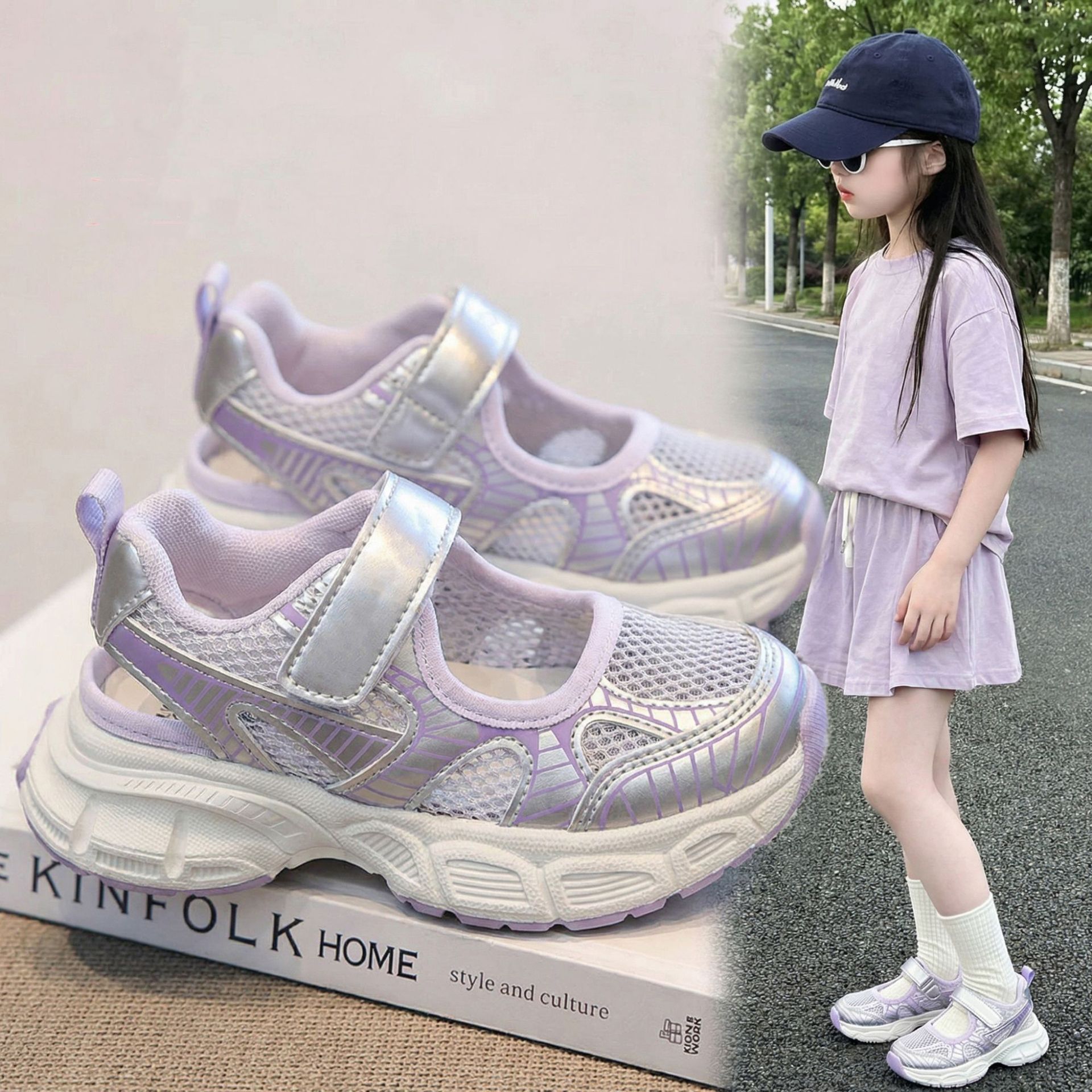 Sandalias deportivas para niñas 2026 verano nuevo estilo de moda infantil versátil zapatos de sola suave para niños zapatos de red casuales transpirables image 1