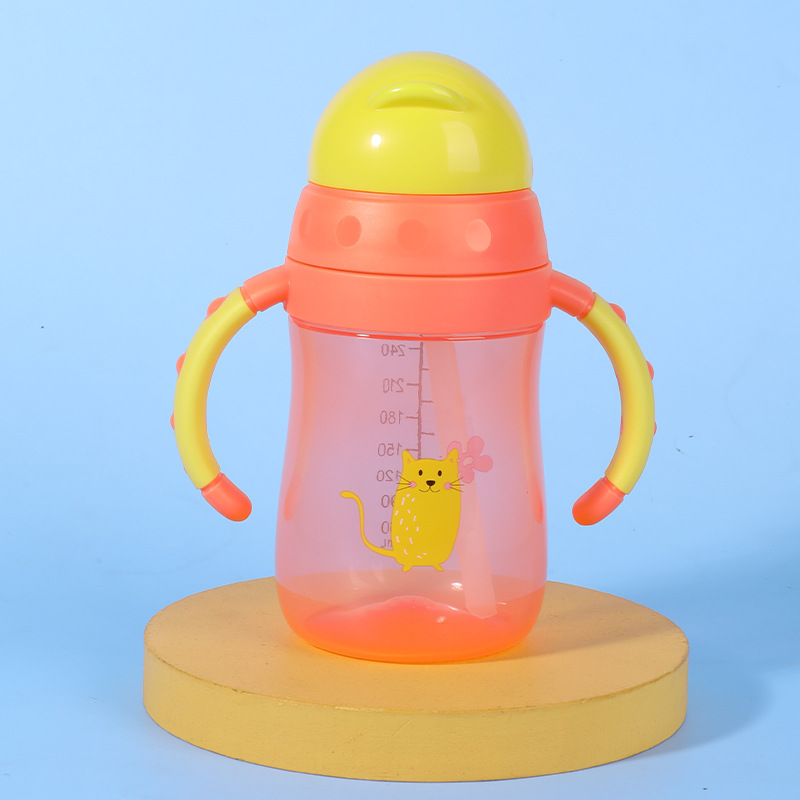 Taza de agua con tapa deslizante en caja inglesa con mango 270ml taza de paja de agua potable a prueba de goteo