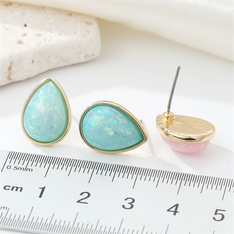 new retro simple color terrestrial resin stone earrings geometric opal earringspicture1