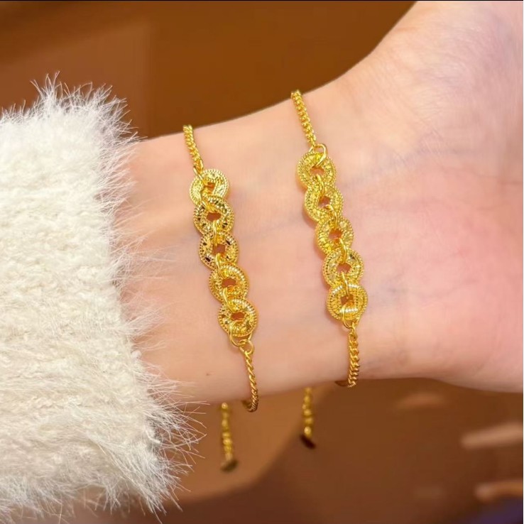New Style Crushed Ice Five Emperors Coin Bracelet for Women, Chinese Style Dazzling Exquisite Versatile Fashion Light Luxury Collarbone Chain Sweater Chain