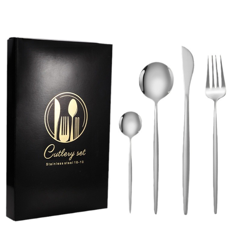 Juego de cuchillo y tenedor de comida occidental portuguesa de acero inoxidable de Amazon transfronterizo Juego de 24 piezas de bistec, cuchillo, tenedor, cuchara, cuchara, juego de cuchara de postre