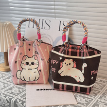 跨境爆款可爱卡通针织手拎包水桶包托特包手提包休闲百搭单肩包包