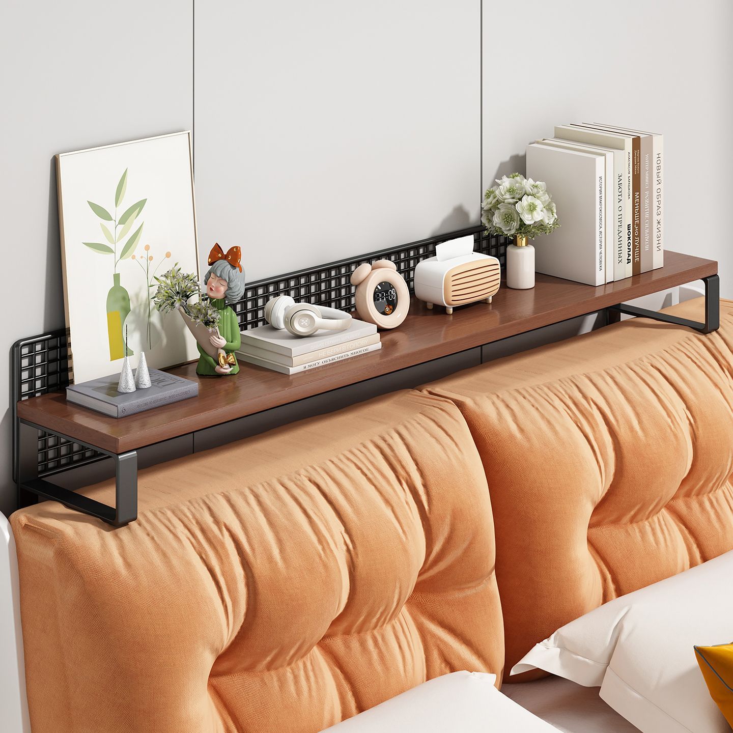 Bedside Storage Shelf with No-Drill Extension Board, Bedroom Bedside Partition, Floating Extension Board, Bedside Wall-Mounted Shelf