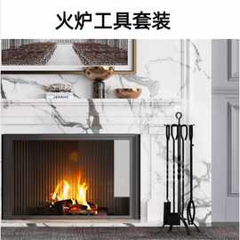 火炉工具 壁炉烧烤 铁铲火钩火钳刷子 铁艺烤四件套家用
