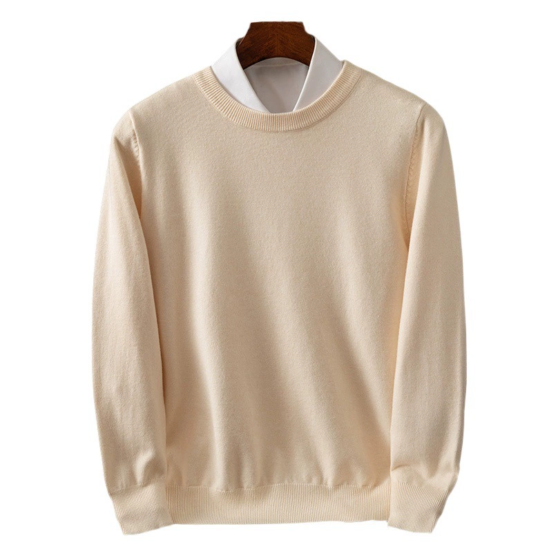 Осенне-зимний классический мужской пуловер с круглым вырезом, Базовая рубашка, Повседневная Деловая трикотажная одежда, СВОБОДНЫЙ Модный Однотонный свитер с длинным рукавом