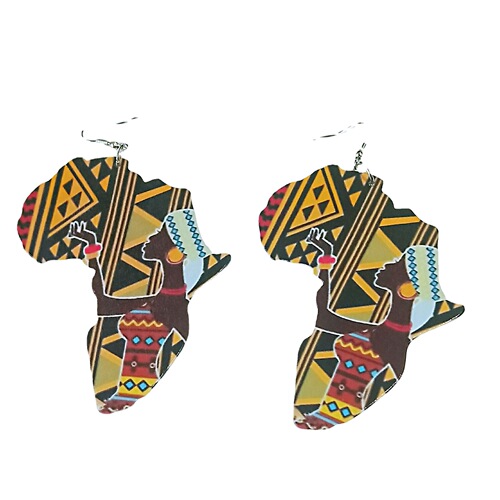 Exaggerated African pattern geometric wooden earrings, stylish wood earrings, earring drops, bohemian earrings