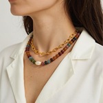 一件代发 混彩碧玺石手工串珠珍珠项链多层叠戴18K镀金锁骨链现货