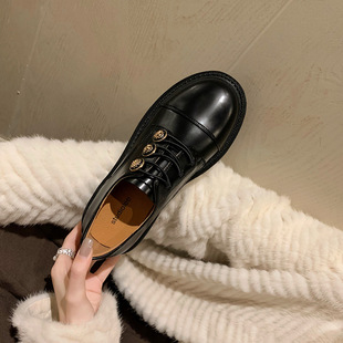 Grape Mom's Same Style in Stock Hepburn-Style Retro Thick-Soled Fleece-Lined Chunky Heel Embroidered Loafers Women's Autumn and Winter Shoes