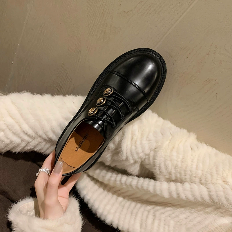 Винтажные туфли Vegrape Mom studiolee в стиле Хепберн на толстой подошве с флисовой подкладкой и вышивкой на массивном каблуке в стиле лефу женские осенне-зимние