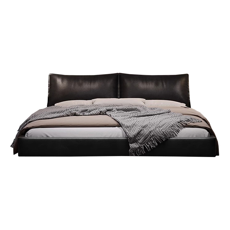 Moderno simple cama de cuero genuino de alta gama dormitorio principal cama doble italiano minimalista negro retro abajo cama suave cama de la boda