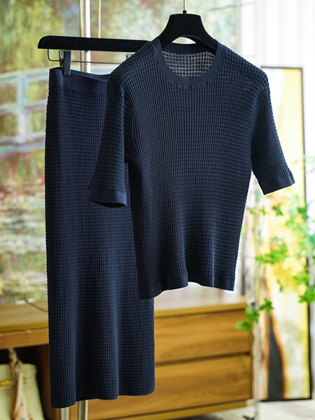 Waffle Quarter Sleeve Top Fashion Suit for Women 0714