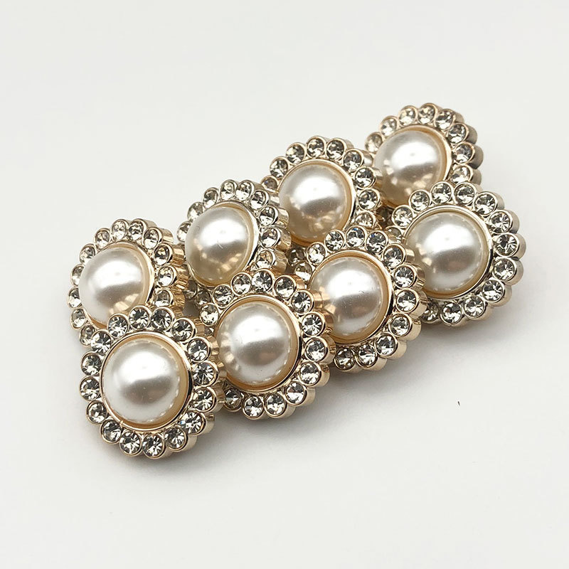 现货塑料珍珠纽扣小香风外套毛衣开衫装饰手缝扣金色镶钻电镀扣子