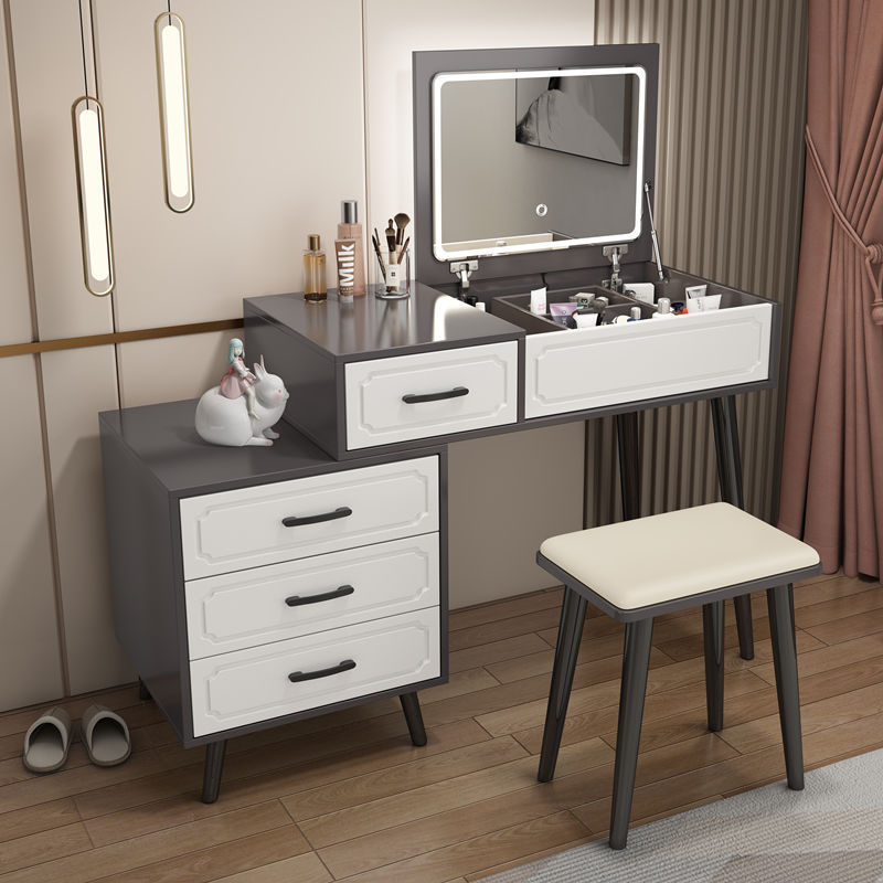 Nordic White Internet Celebrity Dressing Table Bedroom Small Apartment Storage Cabinet Flip Table Hidden Mirror Smart Simple Led Light