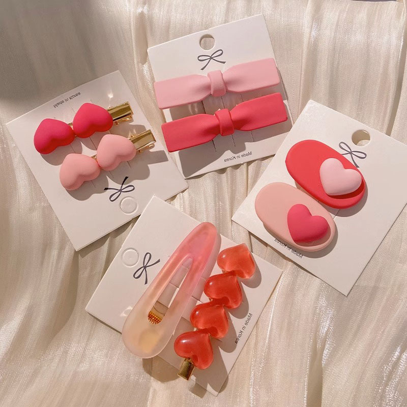 Pink Small Hairpin Sweet Desire Side Clip Cute Girl's Heart Sweet Duckbill Clip Hairpin Bangs Clip Headwear