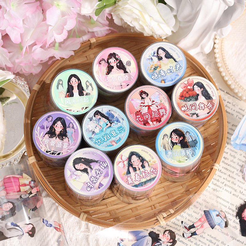 El viento bajo el bosque hace que la cinta adhesiva impermeable transparente pet roll adorable personaje hecho pegatinas paisajísticas diy pegatinas de cinta adhesiva para niñas