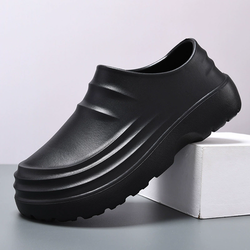 Мужская весенняя кухонная обувь шеф-повара, водонепроницаемая и маслостойкая обувь для охраны труда, мужская черная рабочая обувь без шнуровки на толстой подошве