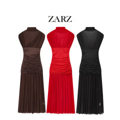 ZARZ 自制 欧美风 新款女装 百搭款 绢网拼接迷笛连衣裙4772352