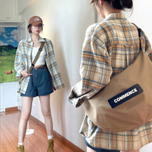 复古格子衬衫外套女幂式穿搭春秋季薄款衬衣女款亚麻棉麻长袖上衣