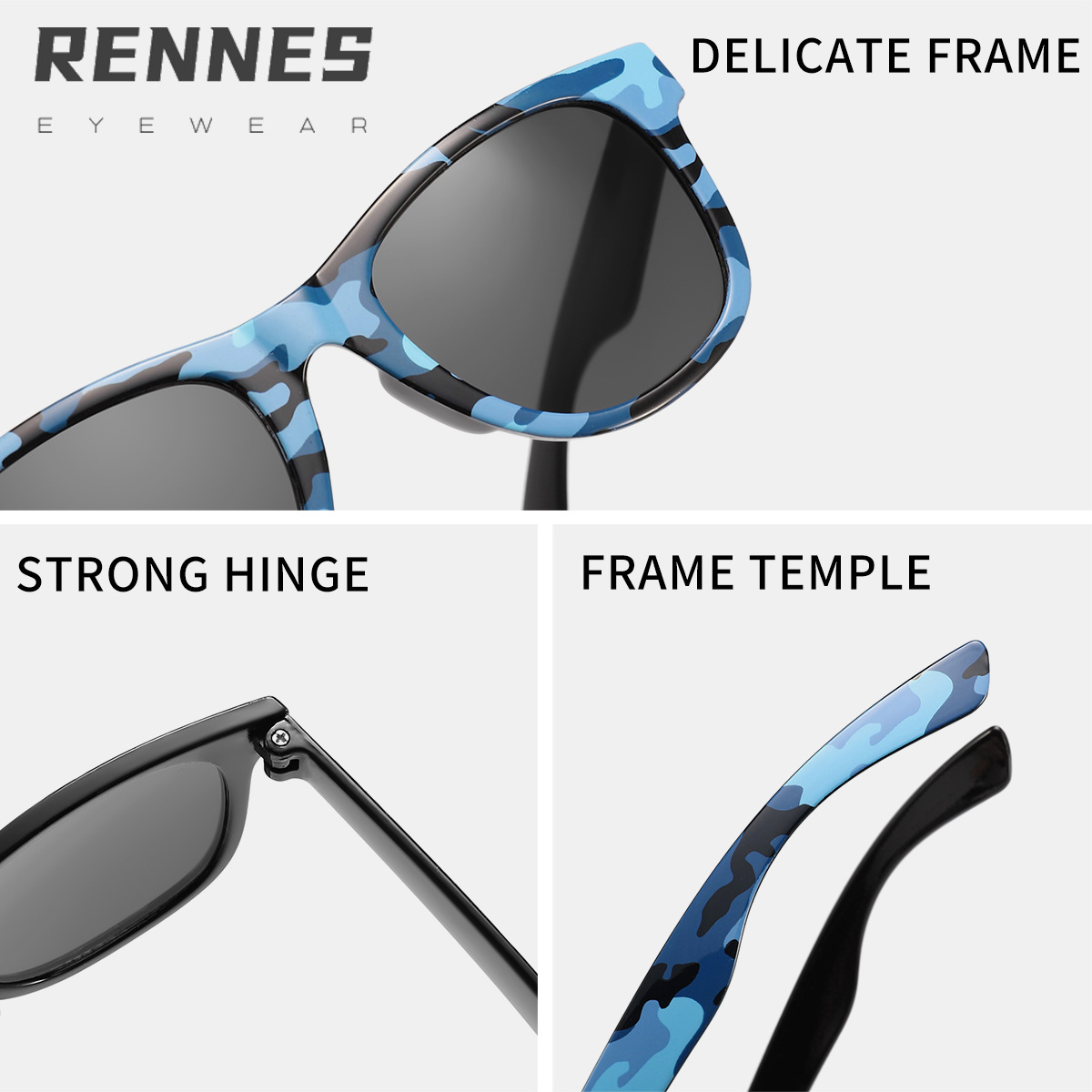 Nuevas gafas de sol de todo fósforo de la serie de camuflaje para niños transfronterizos, gafas de sol cuadradas de colores para bebés lindos Sunglasses