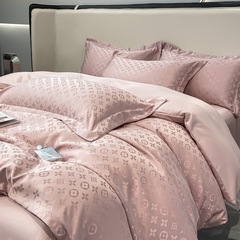 Summer Ice Silk Four-piece Hotel Light Luxury Style Washed Silk Quilt Cover Satin Jacquard Tencel Summer Bedding Set