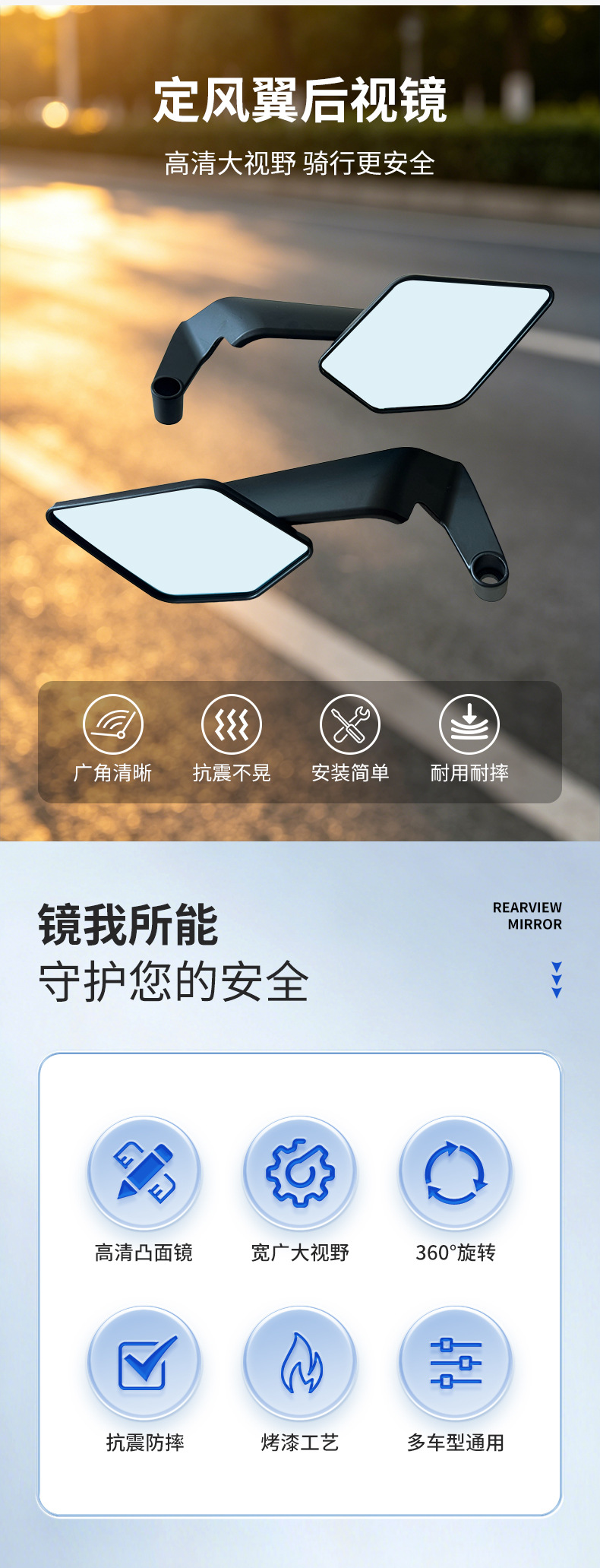 Cross-Border Hot-Selling Wind-Wing Rearview Mirror for Motorcycles and Electric Vehicles, Universal Modified High-Definition Reflective Rearview Mirror