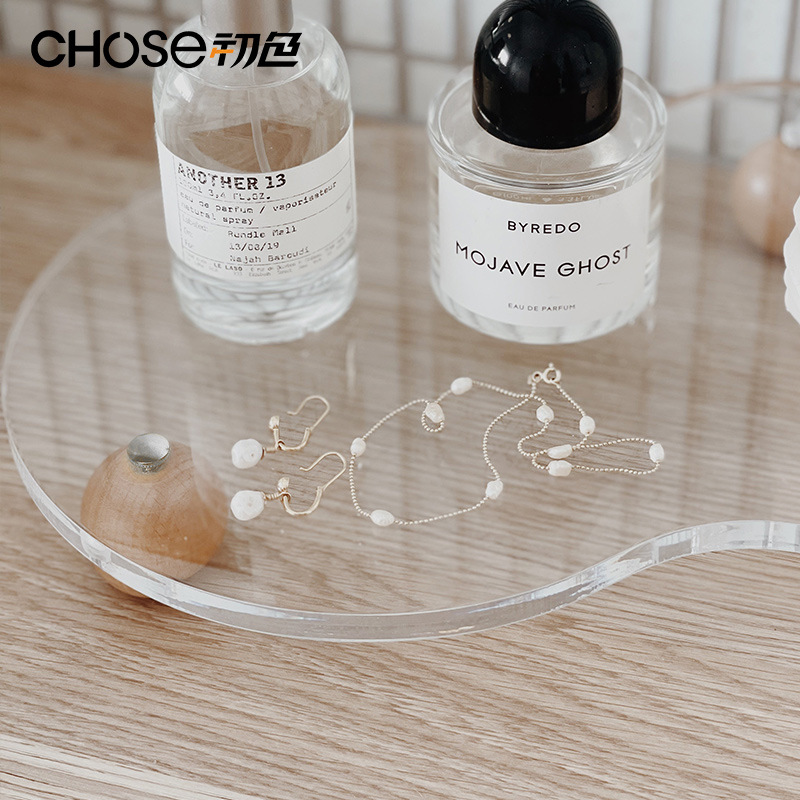 Bandeja de acrílico, vela de aromaterapia, joyería de perfume, soporte de exhibición, dormitorio, baño, lavabo, escritorio, estante de madera