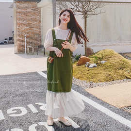 森系吊带连衣裙女夏2024新款小清新纯欲温柔风法式复古撞色鱼尾裙