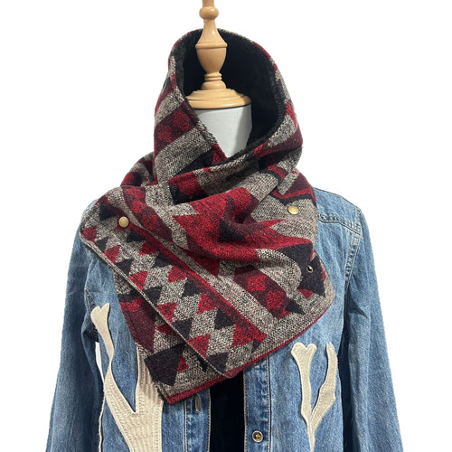 Bohemian Double Button Plaid Wool Knit Scarf with American Cowboy Style
