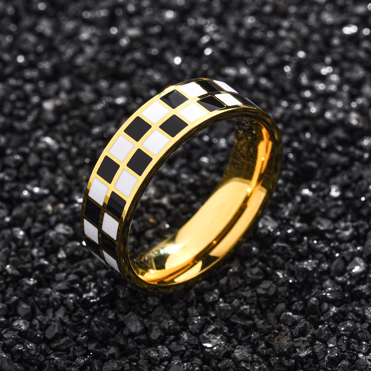 Title 4, Mens Stainless Steel Checkered Black and White...