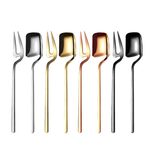 Factory direct sales stainless steel hanging cup spoon and fork fruit dessert drink milk tea coffee stirring 304 spoon and fork set
