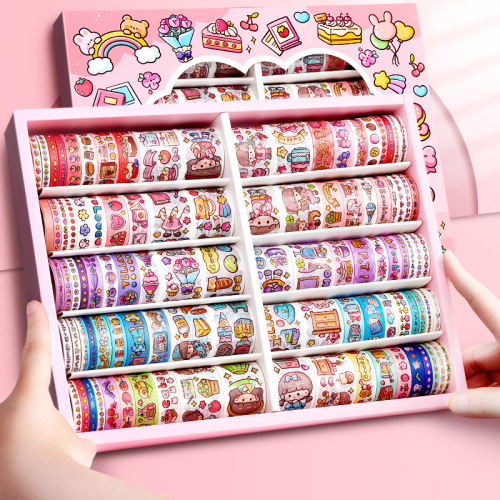 100 rolls of tape, hand ledger tape, full set of gift box, colorful Japanese paper film, high-looking and cute cartoon ledger tape