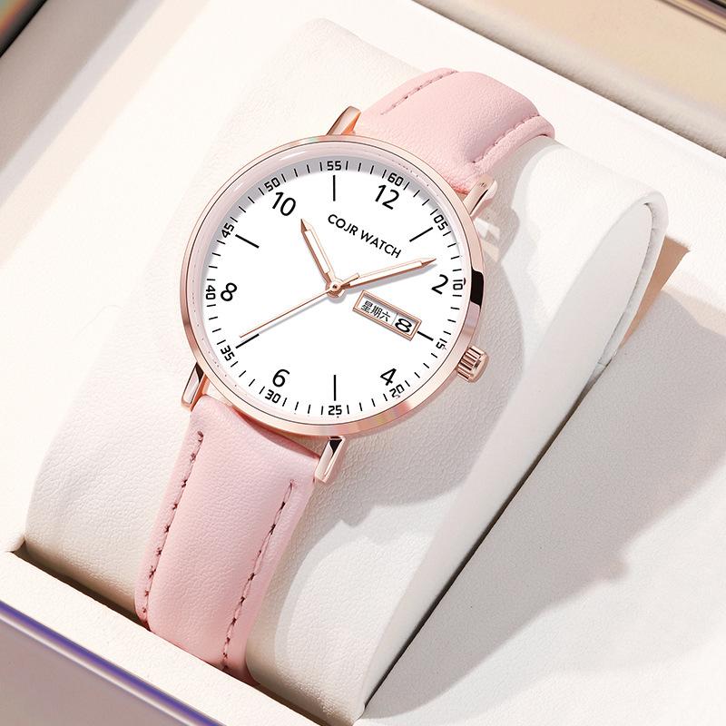 Cojr Kidsren's Student Junior High School Ladies' Accessible Luxury Niche Simple Elegant Silent Luminous Waterproof Quartz Watch Women's Watch