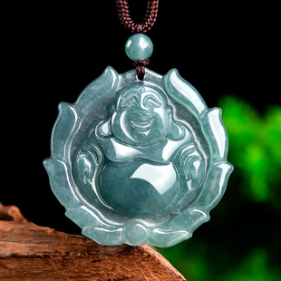 Natural A Goods Jade Blue Water Buddha Heart Buddha Jade Pendant Ice Pendant High-end Men's and Women's Pendant