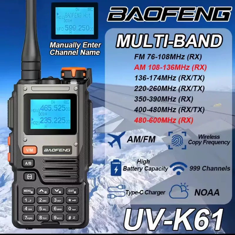 Рация Baofeng UV-K61 с интеркомом, переключение частот одним кликом, зарядка Type-C, для поездок и активного отдыха, дальняя связь, от производителя