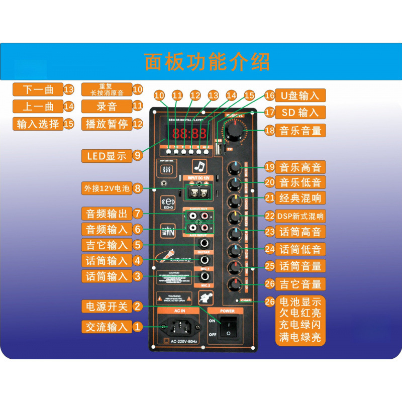 12V batería 220V alta potencia square dance bluetooth amplificador portátil barra de tracción altavoz móvil amplificador de potencia