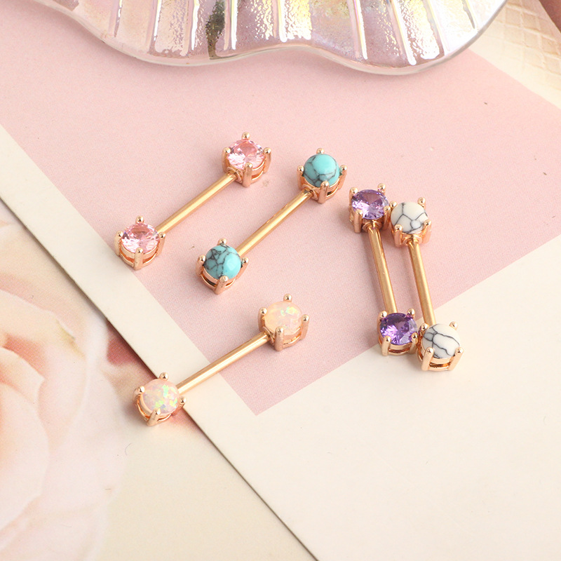 New Stainless Steel Zircon Nipple Ring Nipple Nail Heart-Shaped Electroplated Nipple Jewelry Rose Gold detail image 9