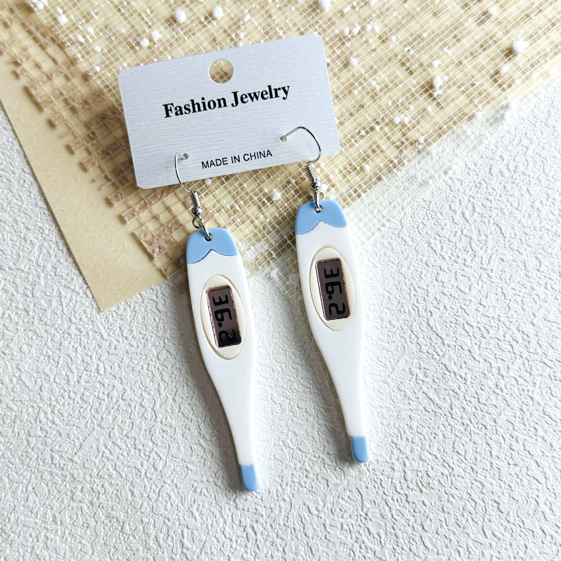 30g Weight 304 Stainless Steel Ear Needle Material 1 Pair Cartoon Style Cartoon Thermometer Arylic Drop Earrings