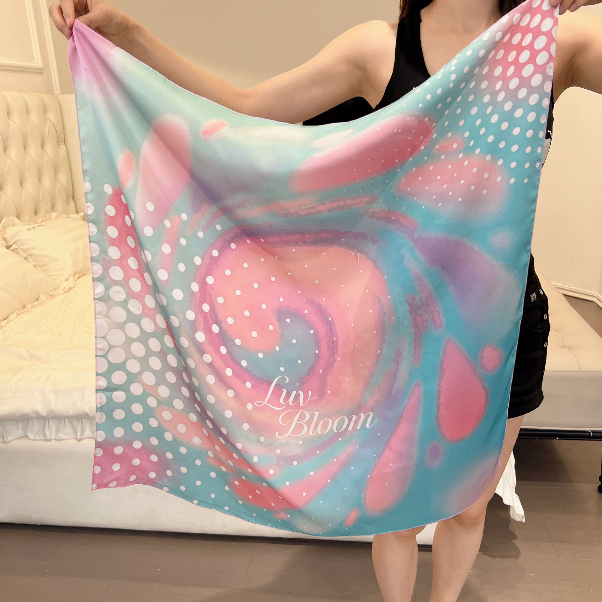 146# lenço quadrado com redemoinho manchado rosa e azul (B43-43)
