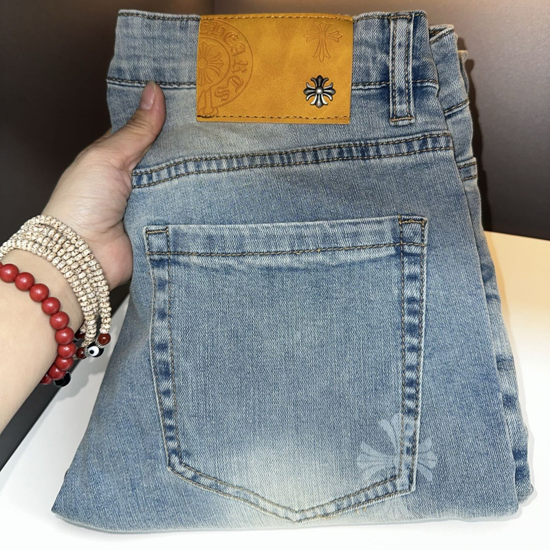 New High-end European Men's Jeans Four Seasons Cross Three-dimensional Printed Slim-fit Stretch Washable Straight Trousers