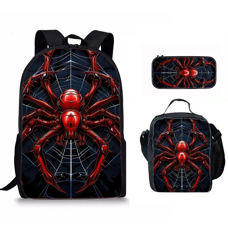 クロスボーダースパイダープリント小中学生バックパック3点セット子供用バックパック食事バッグ鉛筆バッグ軽量旅行スクールバッグ|undefined